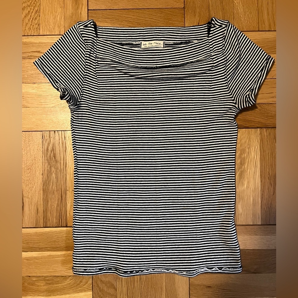 Free People Navy and White Stripe Top